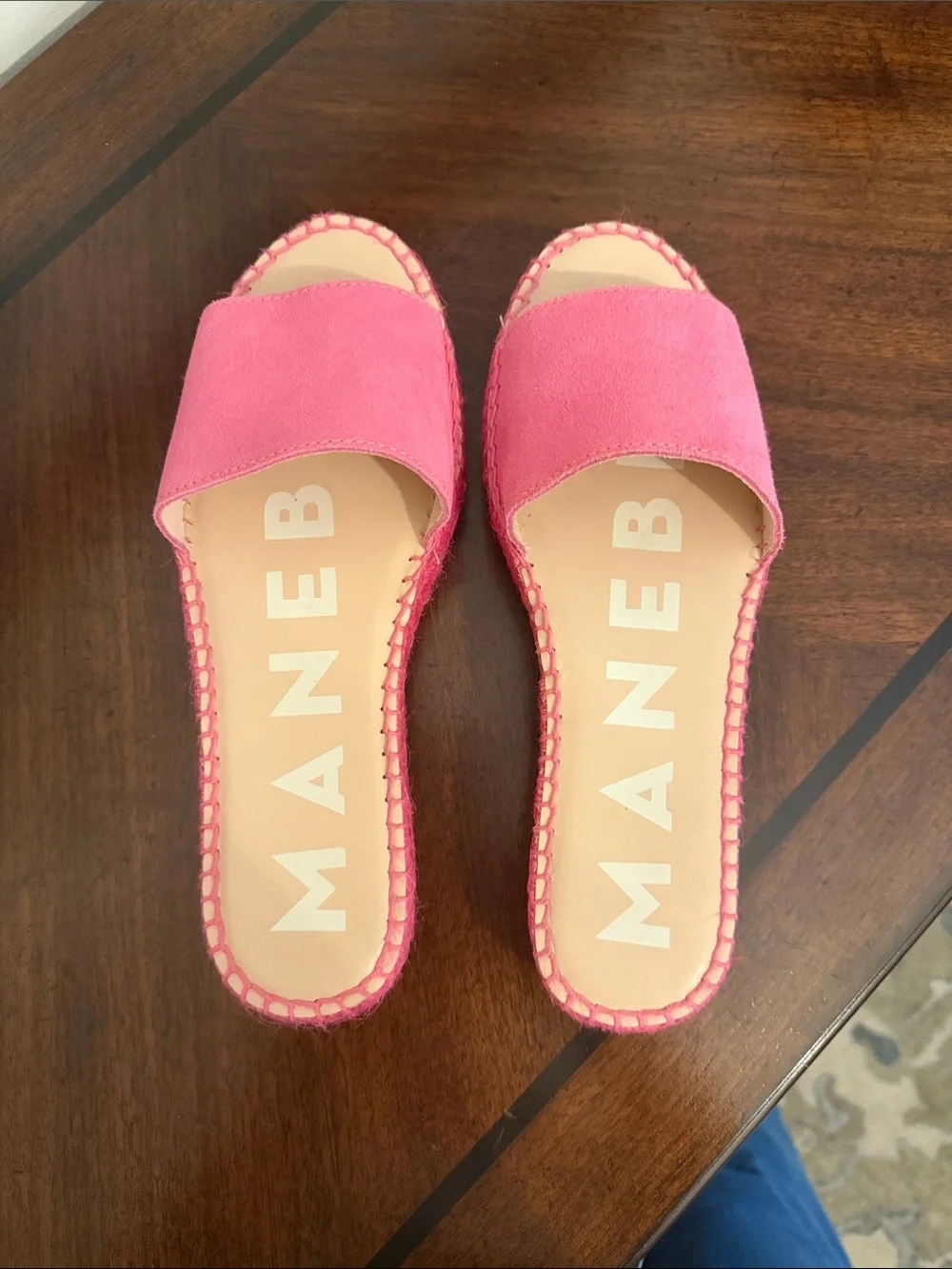 MANEBI Hamptons Suede double sole slides in Bold Pink Size 9.5
